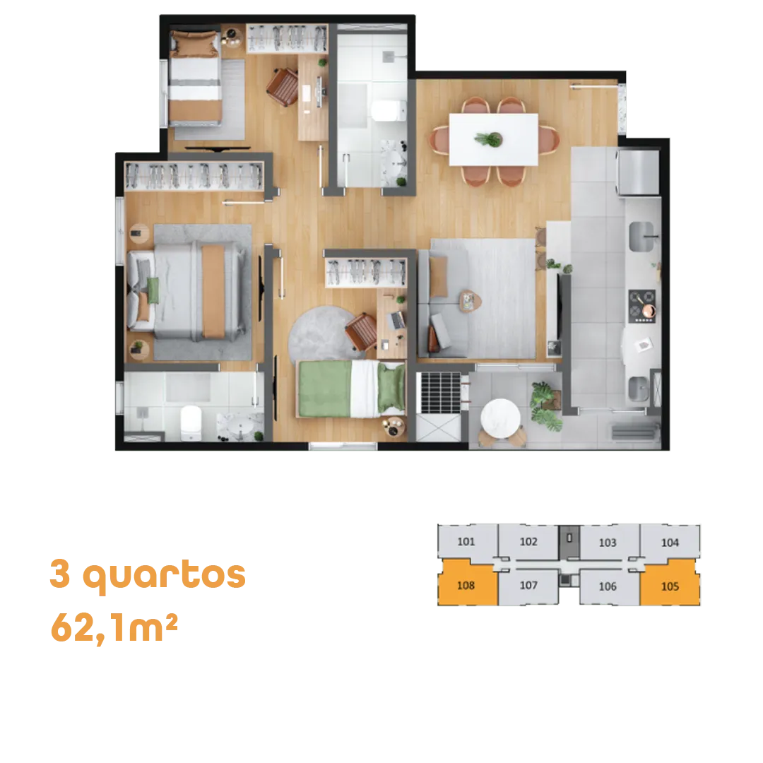 TIPO 3Q - 62,1m² 