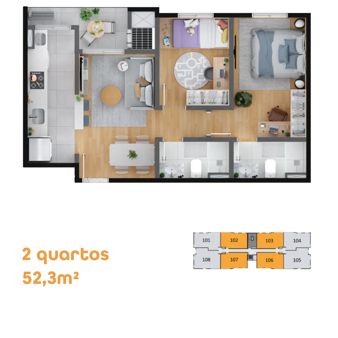 TIPO 2Q - 52,3m²